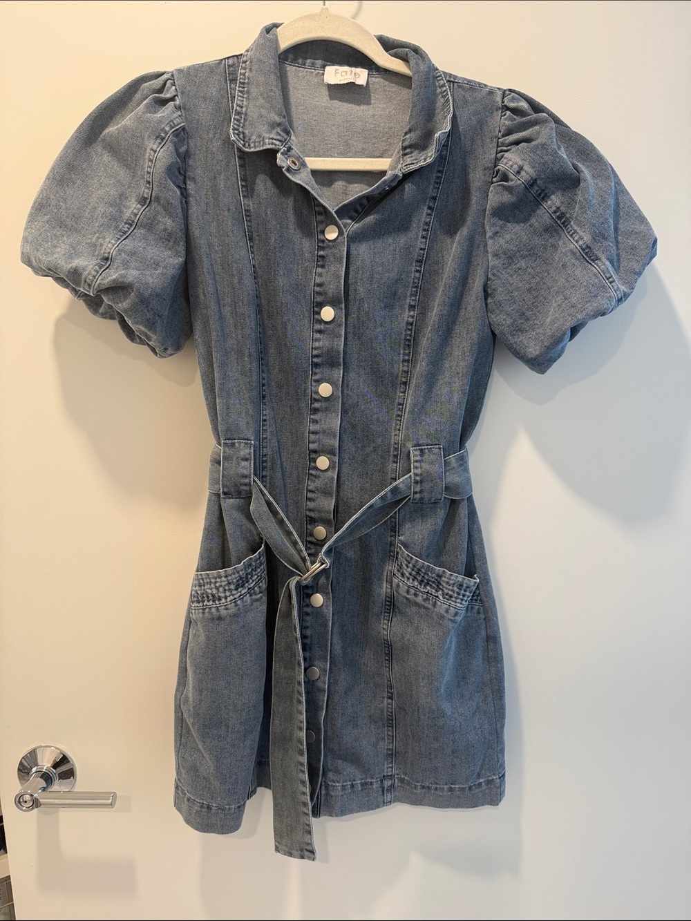 Fate Light Blue Denim Button-Front Mini Dress with Belt - Picture 4 of 7